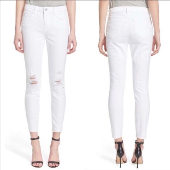 L'Agence Margot Japanese Denim High Rise Skinny Leg Jean Blanc White Resort - Picture 1 of 12